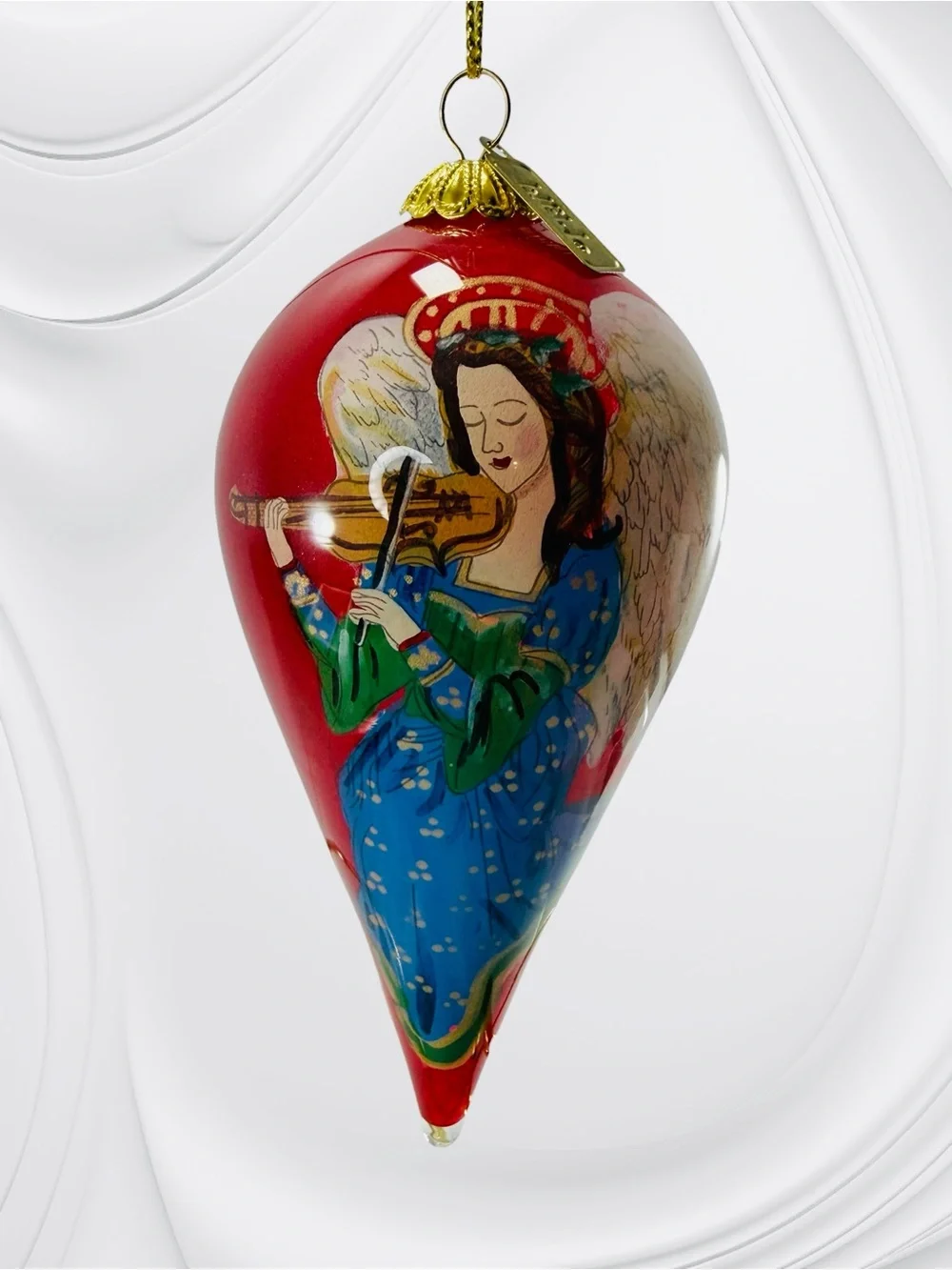 Pier 1 Imports Li Bien Christmas Ornament Angel Playing Violin 2017 Teardrop Red
